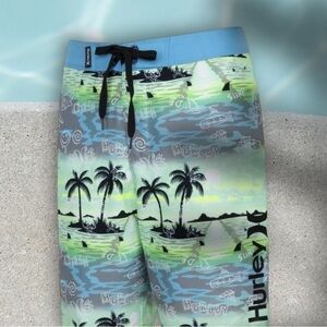Hurley Kids Swim Trunks - Green and Blue